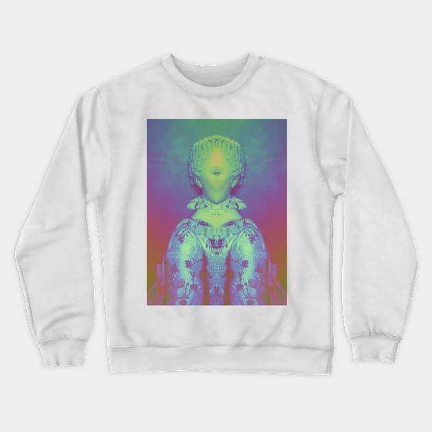 Dramabite Glitch art colourful rainbow woman portrait Crewneck Sweatshirt by dramabite